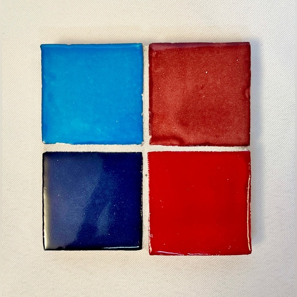 Eclectic Color Block Ceramic Tile 4 Drink Coasters Handcrafted Boho Multicolor - Picture 3 of 6